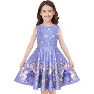 imageQuedoris Girls Dress Unicorn Printed Casual Party Twirly Dress for Kids in 2t to 10 YearsGarland Unicorn Purple Sleeveless