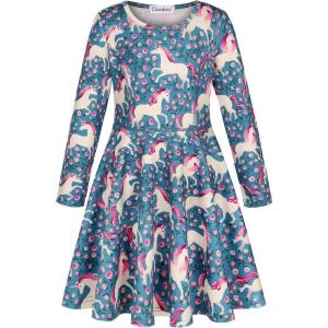 imageQuedoris Girls Dress Unicorn Printed Casual Party Twirly Dress for Kids in 2t to 10 YearsGreen Unicorn