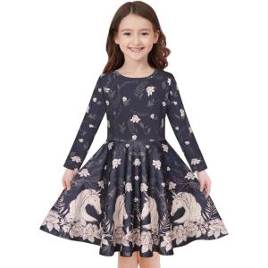 imageQuedoris Girls Dress Unicorn Printed Casual Party Twirly Dress for Kids in 2t to 10 YearsMiss Unicorn