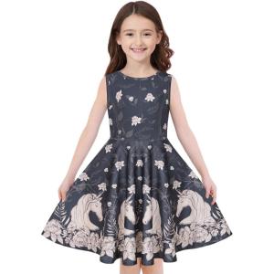 imageQuedoris Girls Dress Unicorn Printed Casual Party Twirly Dress for Kids in 2t to 10 YearsMiss Unicorn Sleeveless