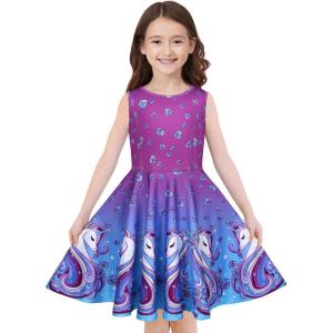 imageQuedoris Girls Dress Unicorn Printed Casual Party Twirly Dress for Kids in 2t to 10 YearsRose Unicorn Sleeveless