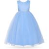 imageUhnice Flower Girl Pearl Dress Tulle Ball Gown Bow Prom with Heart Cutout for Wedding Birthday PartyBlue