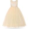 imageUhnice Flower Girl Pearl Dress Tulle Ball Gown Bow Prom with Heart Cutout for Wedding Birthday PartyChampagne