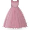 imageUhnice Flower Girl Pearl Dress Tulle Ball Gown Bow Prom with Heart Cutout for Wedding Birthday PartyPink