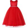 imageUhnice Flower Girl Pearl Dress Tulle Ball Gown Bow Prom with Heart Cutout for Wedding Birthday PartyRed