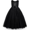 imageUhnice Flower Girl Pearls Dress VBack Tulle Ball Gown Satin Prom with BowKnot for Wedding Pageant Birthday PartyBlack