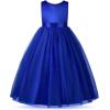 imageUhnice Flower Girl Pearls Dress VBack Tulle Ball Gown Satin Prom with BowKnot for Wedding Pageant Birthday PartyNavy Blue