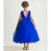 imageUhnice Flower Girl Pearls Dress VBack Tulle Ball Gown Satin Prom with BowKnot for Wedding Pageant Birthday PartyNavy Blue