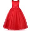 imageUhnice Flower Girl Pearls Dress VBack Tulle Ball Gown Satin Prom with BowKnot for Wedding Pageant Birthday PartyRed
