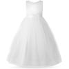 imageUhnice Flower Girl Pearls Dress VBack Tulle Ball Gown Satin Prom with BowKnot for Wedding Pageant Birthday PartyWhite