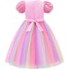 imageUhnice Flower Girl Sequin Dress Puff Sleeve Rainbow Dress for Wedding PartyRainbow Pink