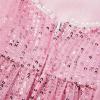 imageUhnice Flower Girl Sequin Pearl Dress Flutter Sleeve Midi Dress Tulle Bow Back for Wedding PartyPink