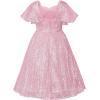 imageUhnice Flower Girl Sequin Pearl Dress Flutter Sleeve Midi Dress Tulle Bow Back for Wedding PartyPink