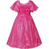 imageUhnice Flower Girl Sequin Pearl Dress Flutter Sleeve Midi Dress Tulle Bow Back for Wedding PartyRose