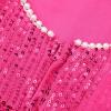 imageUhnice Flower Girl Sequin Pearl Dress Flutter Sleeve Midi Dress Tulle Bow Back for Wedding PartyRose
