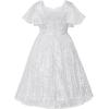 imageUhnice Flower Girl Sequin Pearl Dress Flutter Sleeve Midi Dress Tulle Bow Back for Wedding PartyWhite