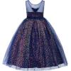 imageUhnice Flower Girls Sequin Dress VBack Tulle Ball Gown for Wedding PartyNavy Blue