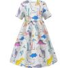 imageUhnice Girls Casual Dress Dinosaur Summer Dress Short Sleeve SundressWhite