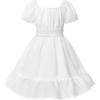imageUhnice Girls Summer Casual Dress Bow Tie Back Dresses Off Shoulder Ruffled HemWhite