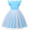 imageUhnice Toddler Girl Tutu Flutter Sleeve Summer Dress Casual Party Tulle SundressBlue Rainbow