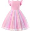 imageUhnice Toddler Girl Tutu Flutter Sleeve Summer Dress Casual Party Tulle SundressPink Rainbow