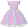 imageUhnice Toddler Girl Tutu Flutter Sleeve Summer Dress Casual Party Tulle SundressPurple Rainbow Sequin