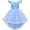 imageUhnice Flower Girl Dress Flutter Sleeve Tulle Dress with Pearl for Wedding Birthday PartyBlue