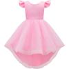 imageUhnice Flower Girl Dress Flutter Sleeve Tulle Dress with Pearl for Wedding Birthday PartyPink