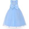 imageUhnice Flower Girl Pearl Dress Tulle Ball Gown Bow Prom with Heart Cutout for Wedding Birthday PartyBlue