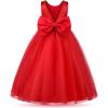imageUhnice Flower Girl Pearls Dress VBack Tulle Ball Gown Satin Prom with BowKnot for Wedding Pageant Birthday PartyRed