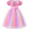 imageUhnice Flower Girl Sequin Dress Puff Sleeve Rainbow Dress for Wedding PartyRainbow Pink
