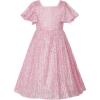 imageUhnice Flower Girl Sequin Pearl Dress Flutter Sleeve Midi Dress Tulle Bow Back for Wedding PartyPink