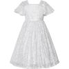 imageUhnice Flower Girl Sequin Pearl Dress Flutter Sleeve Midi Dress Tulle Bow Back for Wedding PartyWhite