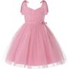imageUhnice Flower Girls Pearl Dress Toddler Tulle Dresses with Bow Shoulder Straps for Wedding PartyPink