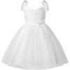 imageUhnice Flower Girls Pearl Dress Toddler Tulle Dresses with Bow Shoulder Straps for Wedding PartyWhite