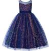 imageUhnice Flower Girls Sequin Dress VBack Tulle Ball Gown for Wedding PartyNavy Blue
