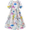 imageUhnice Girls Casual Dress Dinosaur Summer Dress Short Sleeve SundressWhite