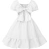 imageUhnice Girls Summer Casual Dress Bow Tie Back Dresses Off Shoulder Ruffled HemWhite