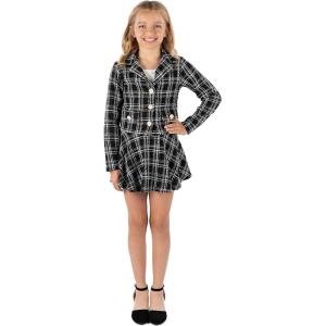 imageSpeechless Girls 2Piece Cropped Boucle Plaid Blazer Jacket and Skater Skirt SetBlack Plaid