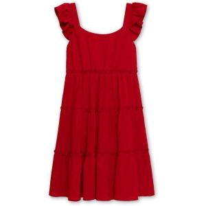 imageSpeechless Girls Dobby Jacquard Flutter Sleeve Tiered Ruffle Skirt Knee Length DressApple Red