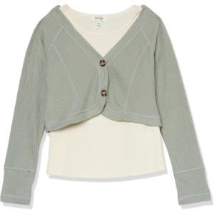 imageSpeechless Girls Rib Knit Sweater with Plain TeeSageIvory
