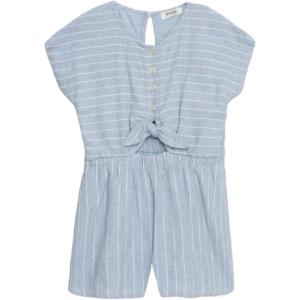 imageSpeechless Girls Short Sleeve Tie Front Striped RomperDenimWhite