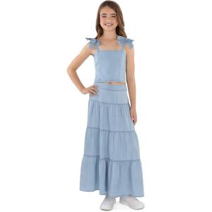 imageSpeechless Girls Sleeveless Cropped Top and Maxi Tiered Skirt SetLight Denim