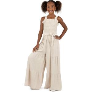 imageSpeechless Girls Sleeveless Smocked Back Wide Leg JumpsuitOatmeal