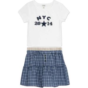 imageSpeechless Girls Tee With Plaid Boxer Skirt SetIvoryNavy