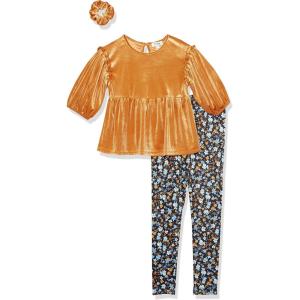 imageSpeechless girls Long Sleeve Velour Top Legging and Scrunchie SetBurnt OrangeMulti