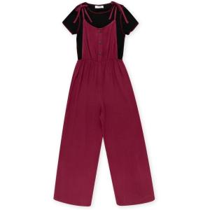 imageSpeechless girls Sleeveless Jumpsuit and Short Sleeve Tee 2 Piece SetBurgundy Black