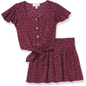 imageSpeechless girls Tie Front Top and Short Skirt SetWine Floral