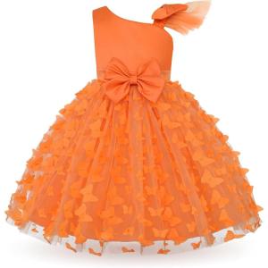 imageUhnice Flower Girl Dress Floral Butterfly Tulle Tutu Bowknot for Wedding Birthday PartyOrange