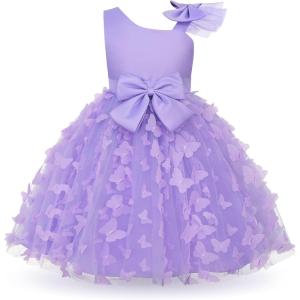imageUhnice Flower Girl Dress Floral Butterfly Tulle Tutu Bowknot for Wedding Birthday PartyPurple